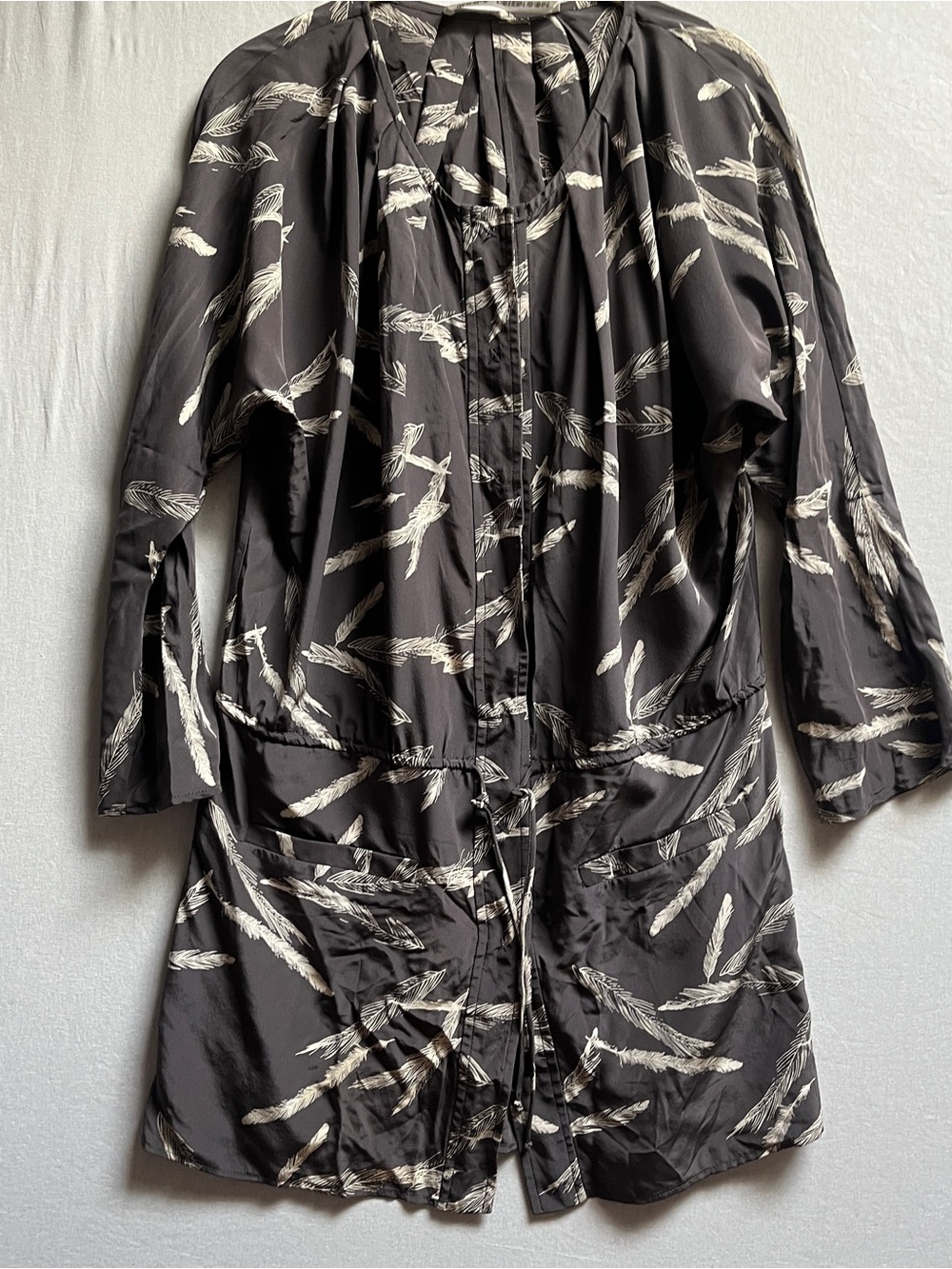 Ulla Johnson Silk Feather Print Drawstring Trench Coat Jacket Size 2